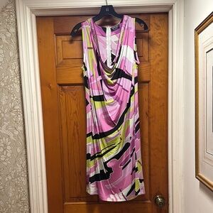 Average Bessi silk Stylish Pink and Green Draped Dress